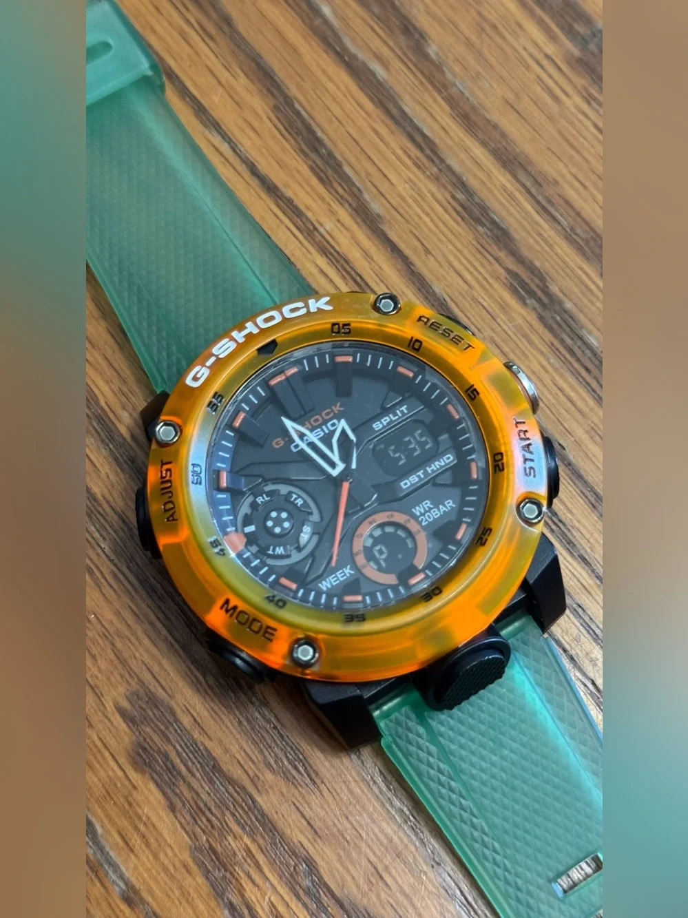 G-Shock Green Strap with Orange Bezel Analog-Digital Watch